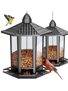 New 2 Pack Bird Feeders for Outdoor Hanging, Retro Pagoda Design Fun